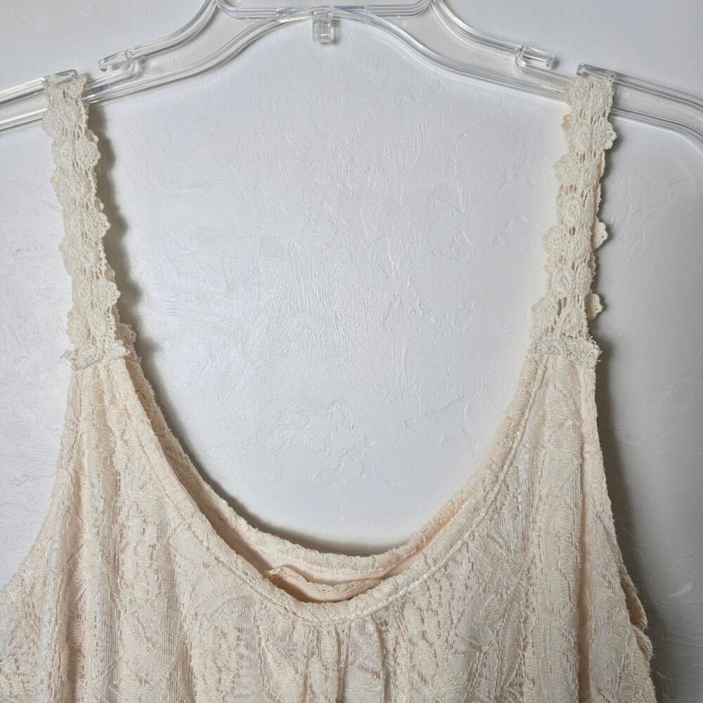 A'reve Cream Crochet Lace Bohemian Cottagecore Peasant Tiered Dress Fairy Core L - Picture 5 of 16